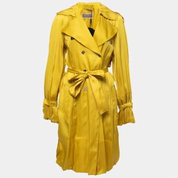 Pre Owned Dolce & Gabbana Yellow Silk Belted Trench Coat M