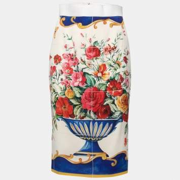 Pre Owned Dolce & Gabbana Multicolor Floral Vase Print Silk Midi Skirt S