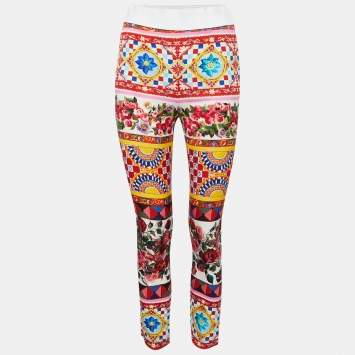 Pre Owned Dolce & Gabbana Multicolor Mambo Print Silk Slim Fit Trousers S