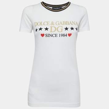 Pre Owned Dolce & Gabbana White Cotton Logo Print T-Shirt XS