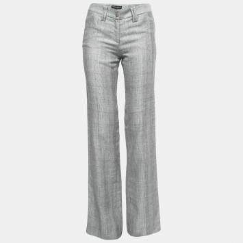 Pre Owned Dolce & Gabbana Blue Textured Linen Blend Trousers S