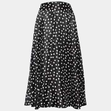 Pre Owned Dolce & Gabbana Monochrome Silk Polka Dot Flared Skirt M