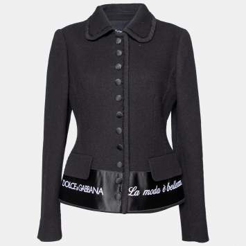 Pre Owned Dolce & Gabbana Black Wool & Silk Button Front Jacket M