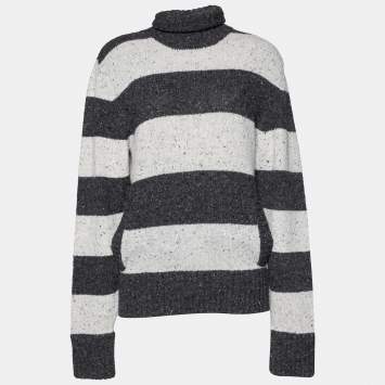 Pre Owned Dolce & Gabbana Grey Striped Wool Turtleneck Sweater L