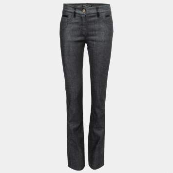Pre Owned Dolce & Gabbana Black Denim Satin Stripe Detail Jeans M Waist 27"