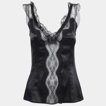 مملوكة مسبقًا Dolce & Gabbana Black Satin & Lace Trimmed Camisole M