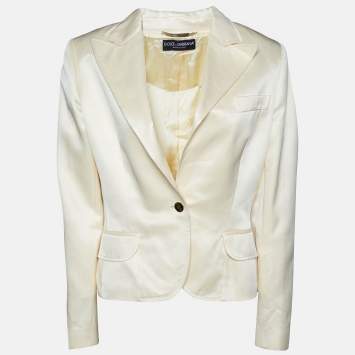Pre Owned Dolce & Gabbana Cream Cotton & Silk Button Front Blazer M