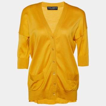 Pre Owned Dolce & Gabbana Yellow Cotton Knit Button Front Cardigan S