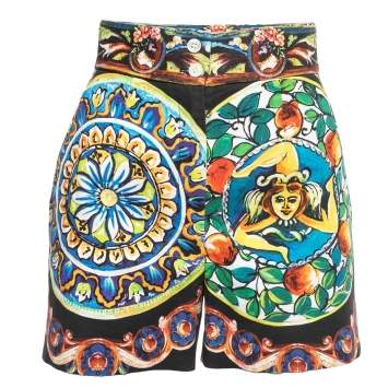 Pre Owned Dolce & Gabbana Black Printed Cotton High Waist Shorts S