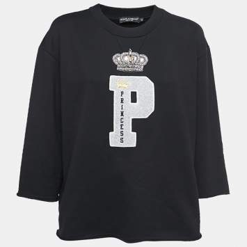 Pre Owned Dolce & Gabbana Black P Princess Appliqued Cotton Sweatshirt M
