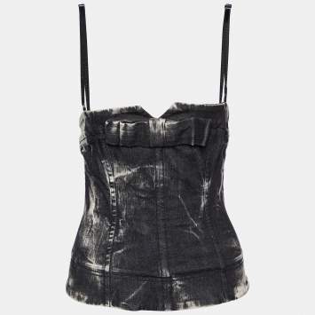 Pre Owned Dolce & Gabbana Black Denim Corset Top S