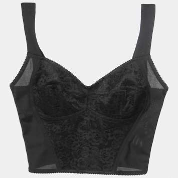 Pre Owned Dolce & Gabbana Black Nylon Sleeveless Cropped Corset Top S