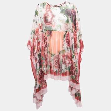 مملوكة مسبقًا Dolce & Gabbana Multicolor Floral Printed Silk Chiffon Asymmetrical Kaftan Tunic Dress M