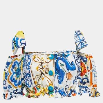 Pre Owned Dolce & Gabbana Multicolor Majolica Printed Cotton Off Shoulder Crop Top M