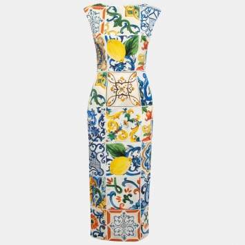 Pre Owned Dolce & Gabbana Multicolor Tile Print Silk Sleeveless Midi Dress S