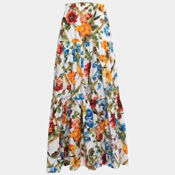 Pre Owned Dolce & Gabbana White Floral Printed Cotton Maxi Dress S