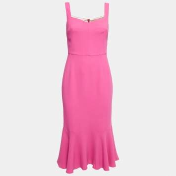 Pre Owned Dolce & Gabbana Pink Crepe Sleeveless Midi Dress S