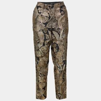Pre Owned Dolce & Gabbana Black Brocade Tapered Leg Pants M