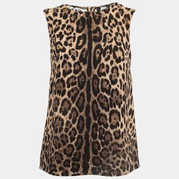 Pre Owned Dolce & Gabbana Brown Animal Printed Crepe Sleeveless Top S