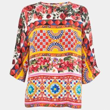 Pre Owned Dolce & Gabbana Multicolor Mambo Print Silk Top M