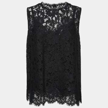 Pre Owned Dolce & Gabbana Black Lace Oversized Sleeveless Top XL