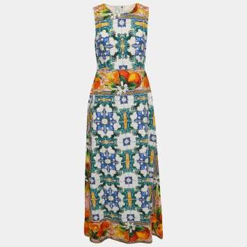 مملوكة مسبقًا Dolce & Gabbana Multicolor Tile Printed Jacquard Sleeveless Midi Dress S