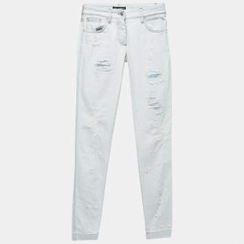 Pre Owned Dolce & Gabbana Light Blue Distressed Denim Frayed Skinny Jeans S