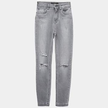 Pre Owned Dolce & Gabbana Light Grey Distressed Denim Frayed Skinny Jeans XS