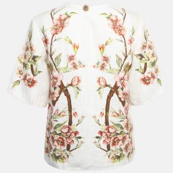 مملوكة مسبقًا Dolce & Gabbana Cream Floral Printed Linen Short Sleeve Top S