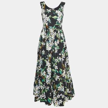 Pre Owned Dolce & Gabbana Black Floral Printed Cotton Maxi Dress M