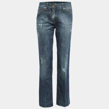 Pre Owned Dolce & Gabbana Blue Washed Distressed Denim Boot Cut Jeans M Waist 30"