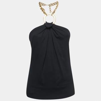 Pre Owned Dolce & Gabbana Black Chain Detail Halter Neck Top M