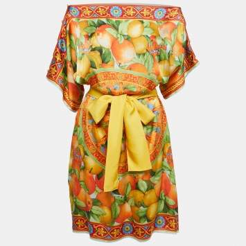 Pre Owned Dolce & Gabbana Multicolor Lemon Print Silk Satin Mini Dress M