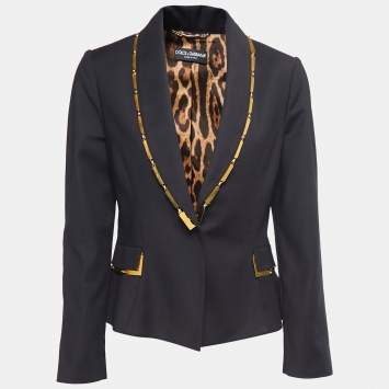 Pre Owned Dolce & Gabbana Black Cotton & Nylon Gold Chain Detail Blazer M