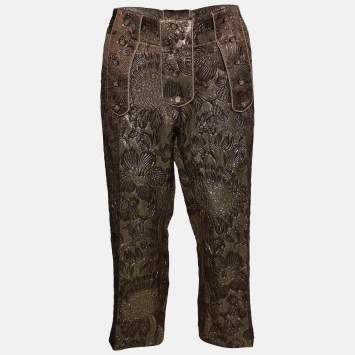 Pre Owned Dolce & Gabbana Gold Brocade Cropped Pants M