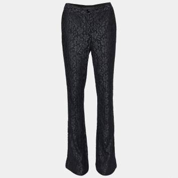Pre Owned Dolce & Gabbana Black Floral Lace Flared Leg Pants M