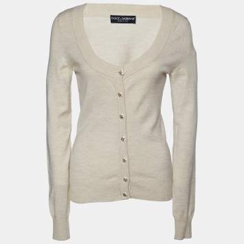 Pre Owned Dolce & Gabbana Beige Knit Button Front Cardigan M
