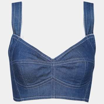 Pre Owned Dolce & Gabbana Navy Blue Denim Bustier Top XS