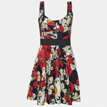 Pre Owned Dolce & Gabbana Multicolor Daisy Printed Sleeveless Midi Dress M