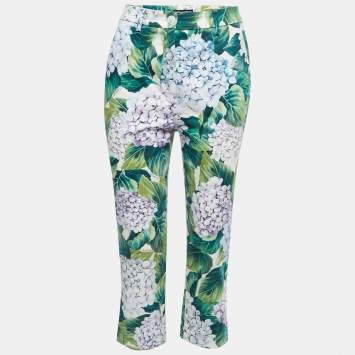 Pre Owned Dolce & Gabbana Multicolor Hydrangea Printed Cotton Tapered Trousers S