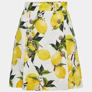 Pre Owned Dolce & Gabbana Off-White Lemon Patterned Jacquard Mini Skirt XS