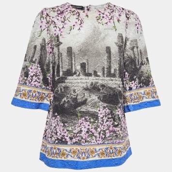 Pre Owned Dolce & Gabbana Multicolor Patterned Jacquard Top M