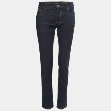 Pre Owned Dolce & Gabbana Dark Blue Embroidered Denim Skinny Jeans L Waist 32"