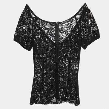 Pre Owned Dolce & Gabbana Black Crochet Knit Top S