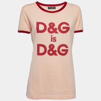 Pre Owned Dolce & Gabbana Light Orange Logo Print Cotton Short Sleeve T-Shirt S  