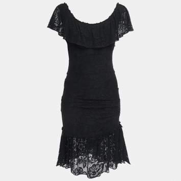مملوكة مسبقًا Dolce & Gabbana Black Knit Ruched Frill Midi Dress S