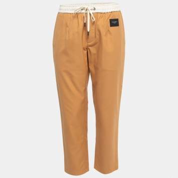 Pre Owned Dolce & Gabbana Orange Cotton Drawstring Capri Pants L
