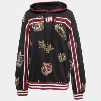 Pre Owned Dolce & Gabbana Black Crown Printed Cotton King Hoodie XL