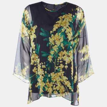 Pre Owned Dolce & Gabbana Black Acacia Printed Silk Top M