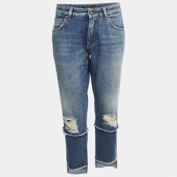 Pre Owned Dolce & Gabbana Blue Washed & Ripped Denim Jeans S Waist 30"